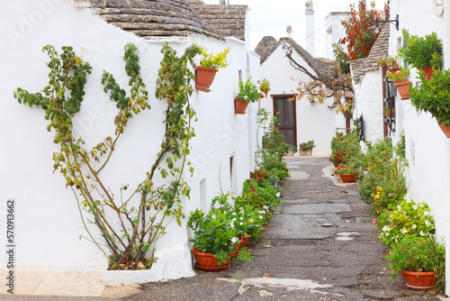Architectural detail of the historical houses in Alberobello, Italy, Europe