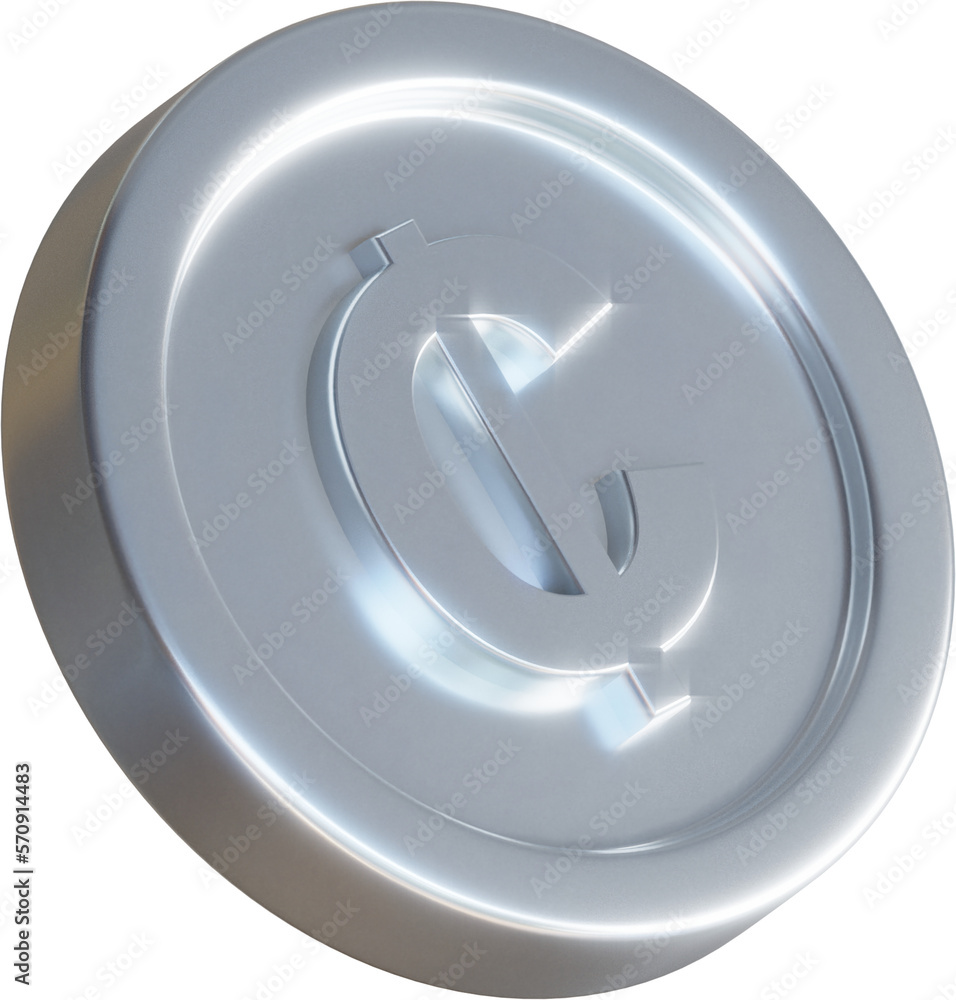 Silver Ghanaian cedi coin 3d render illustration Silver Ghanaian cedi coin 3d render illustration
