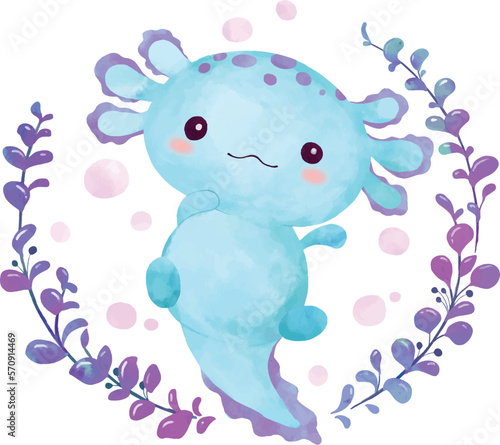 Watercolor cute axolotl