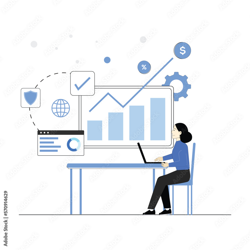 Data secure and Business growth graph Data secure and Business growth graph