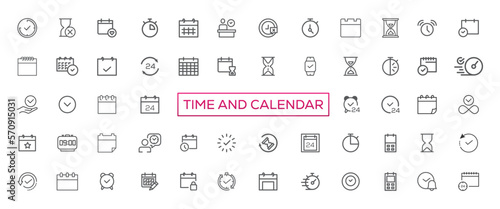 Time and clock  calendar  timer line icons. Vector linear icon set