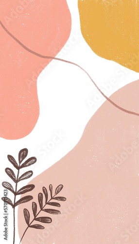 Hand drawn wallpaper. Abstract floral background with paint spots and lines.