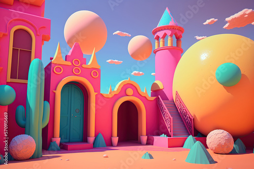 Unreal Pink Castle on the playground aI generated