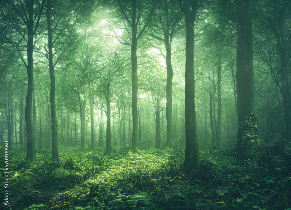Obraz premium eerie and beautiful foggy forest landscape