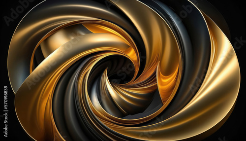 abstract background. the intersection of the lines of gold and black metal twisted into a spiral. Generative AI