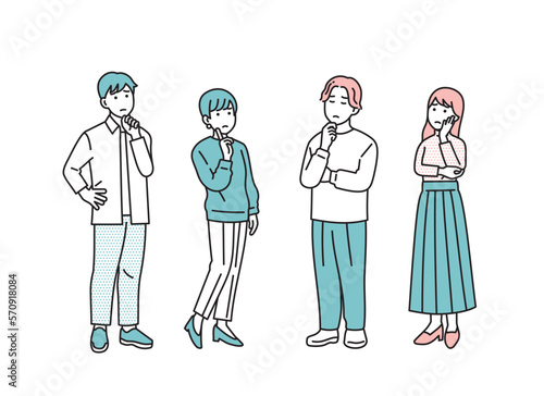 シンプルな男女のネガティブな立ち姿セット　イラスト素材