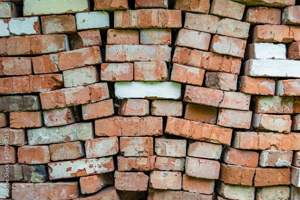 Fototapeta premium Beautiful texture old brick from big wall block, natural structure close up