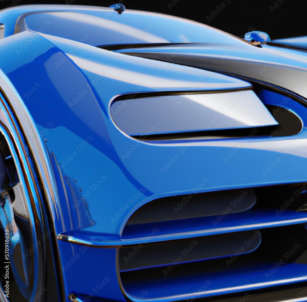 Future-Forward Automotive Innovation: A Close-Up of Generative AI-Designed Sports Car Headlights. Exotic sports car digital illustrated closeup. Supercar background digital. Car wallpaper blue design.