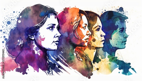 Women history month theme illustration ion watercolor style generative ai