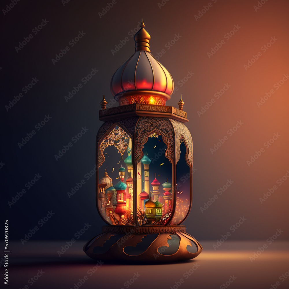 Attractive lantern with ramadan mosque Attractive lantern with ramadan mosque