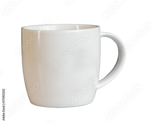 White cup on a white background. Side view. Mockup template