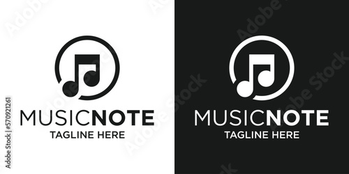 logo design note music with circle icon illustration