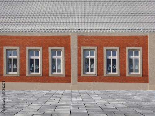 Hausfront mit Klinker und Gehweg © Pixelmixel