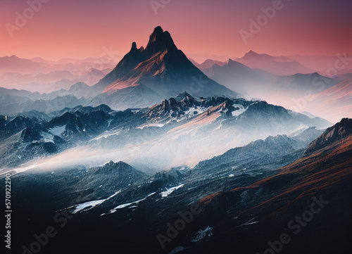 misty and dramatic mountain landscape