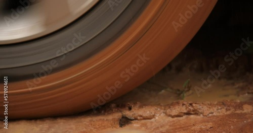 close up car wheels stuck in mud,car cannot drive out,Car is stuck on off road