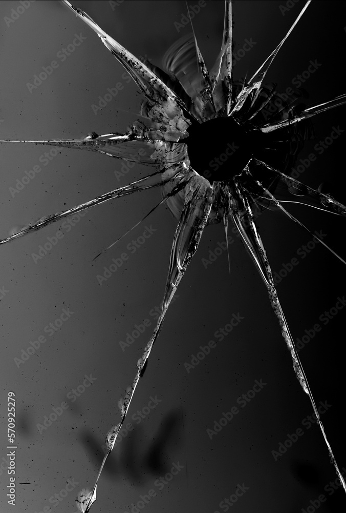 Broken Glass With Sharp Pieces Over Black Stock Photo, Picture and