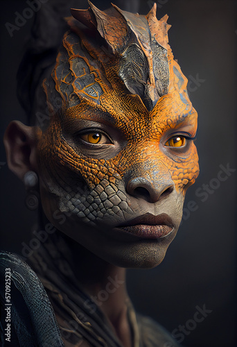 Fotografija Portrait of a human as a reptilian dinosaur Generative AI