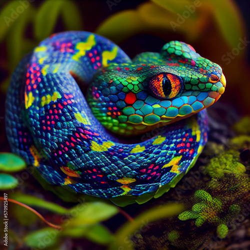 red blue snake, angry snake, venomous snake, wild animal ,Artificial inteligence
