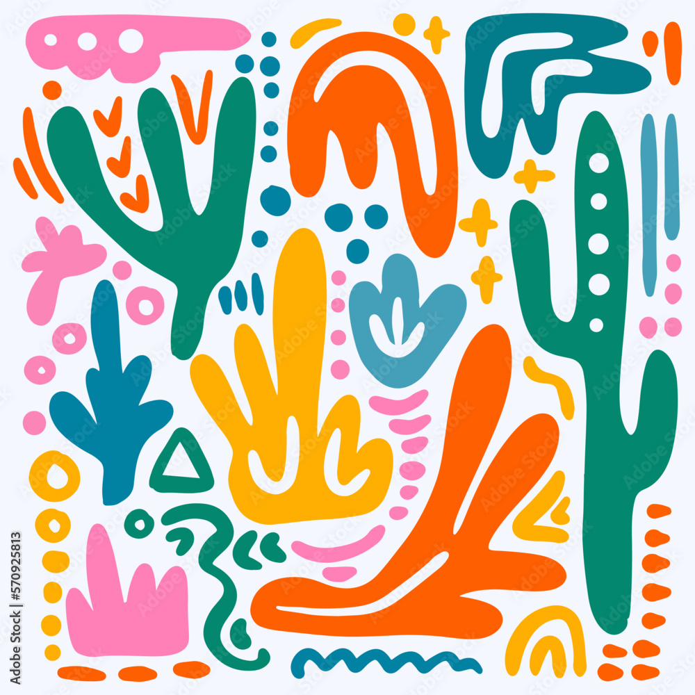 Obraz premium ABSTRACT ORGANICS Forms Folk Doodle Sketch Modern African Hand Drawn Flat Shapes For Fabric Print Line Background Textile Matisse Style Creative Art Cloth