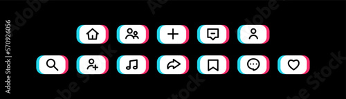 Set of flat user interface icons with glitch color style