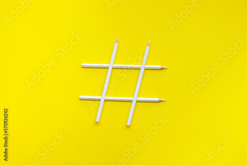 Social media and creativity concepts with Hashtag sign made of pencil.digital marketing images