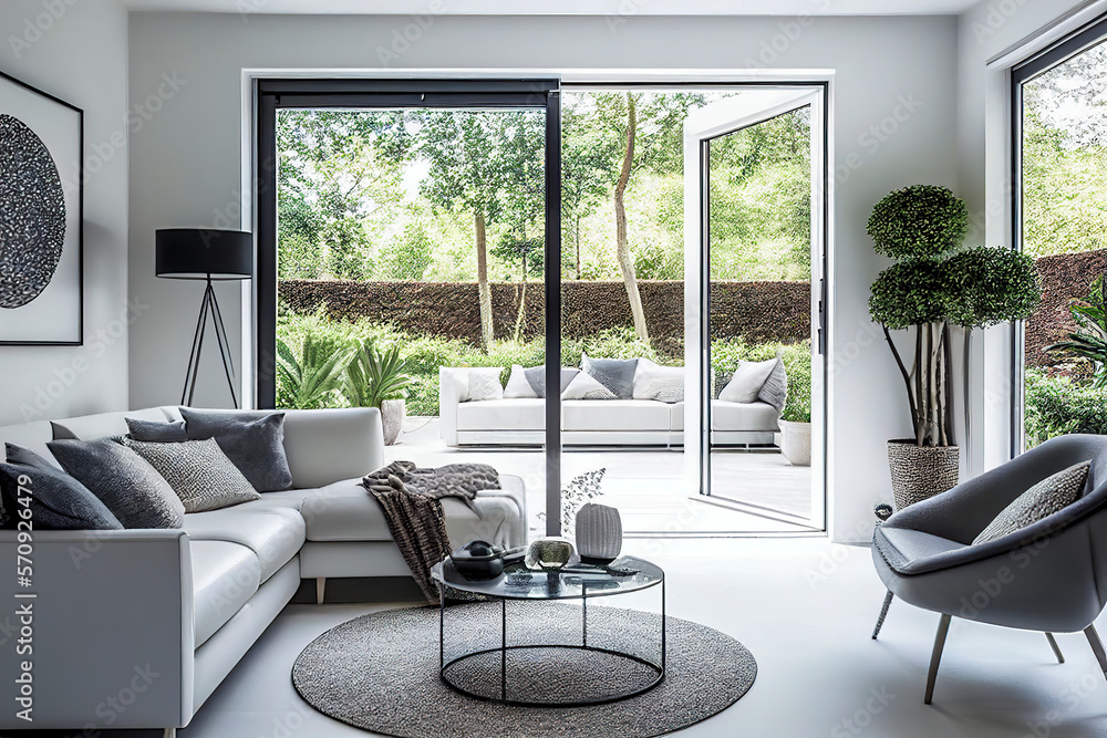 modern minimalist white living room, ai generative