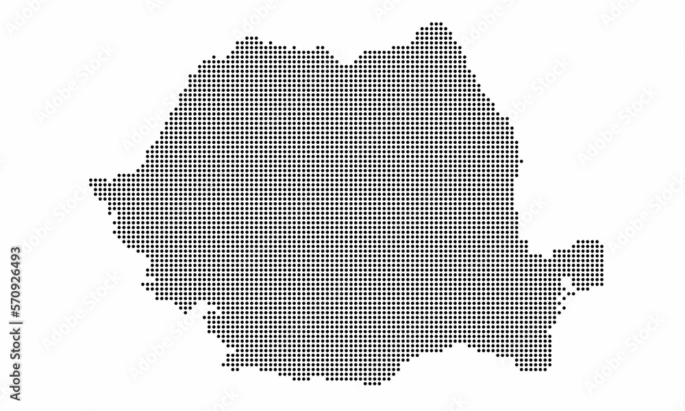 Romania dotted map with grunge texture in dot style. Abstract vector illustration of a country map with halftone effect for infographic. 