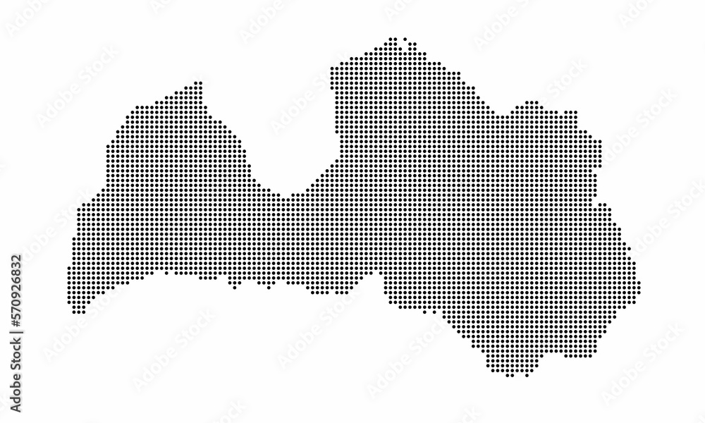 Latvia dotted map with grunge texture in dot style. Abstract vector illustration of a country map with halftone effect for infographic.  - obrazy, fototapety, plakaty 