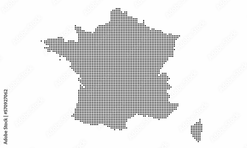France dotted map with grunge texture in dot style. Abstract vector illustration of a country map with halftone effect for infographic. 