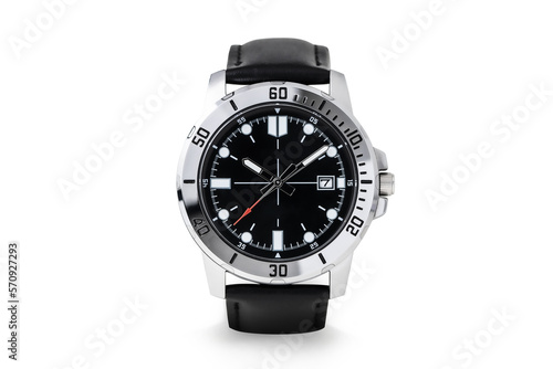 Luxury watch isolated on white background. With clipping path for artwork or design. Black.