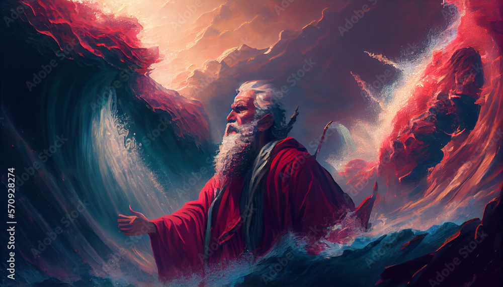 Moses parting the red sea, generative ai Stock Illustration | Adobe Stock