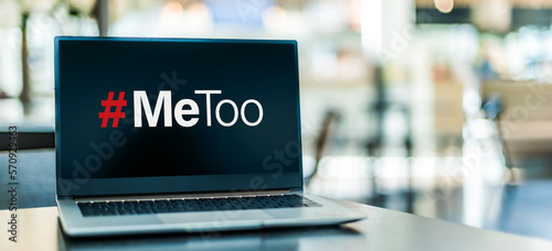 Laptop computer displaying the sign of MeToo movement