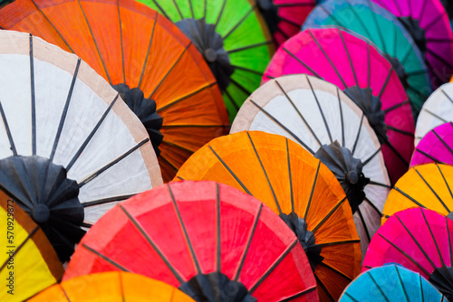 Handmade colorful paper umbrellas in laos