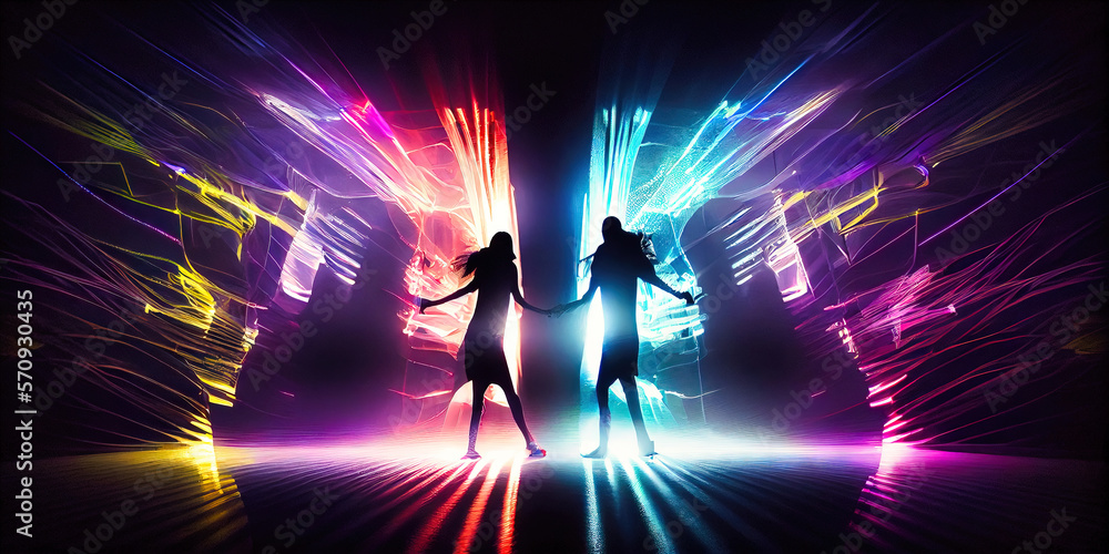 Colorful image of two people dancing - bright and futuristic creative design