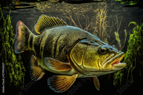 Closeup of a Large Mouth Bass Underwater - Ai Gernerative