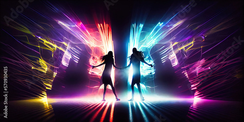 Colorful image of two people dancing - bright and futuristic creative design © Brian