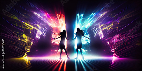 Colorful image of two people dancing - bright and futuristic creative design