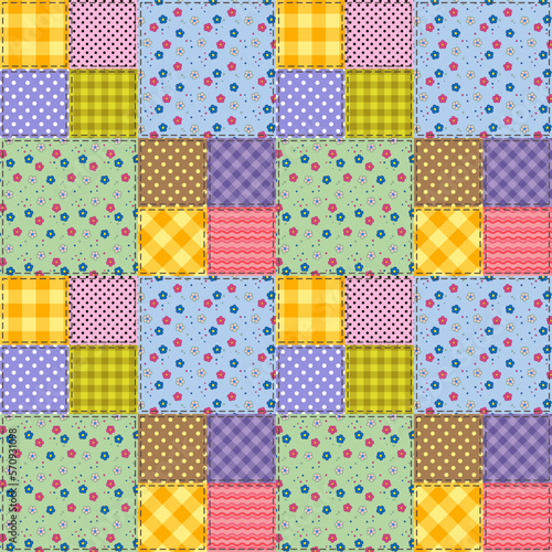 Vector illustration in patchwork style of multicolored pieces of fabric