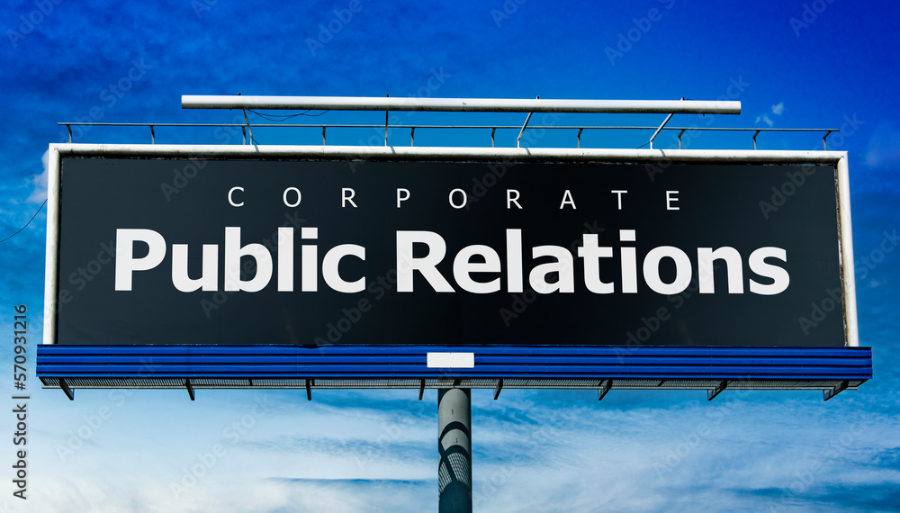 A billboard displaying the catchword: Public Relations