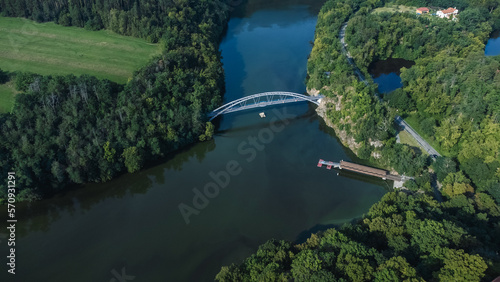 Pedestrian Bridge Over the River Svratka in Brno from above photo