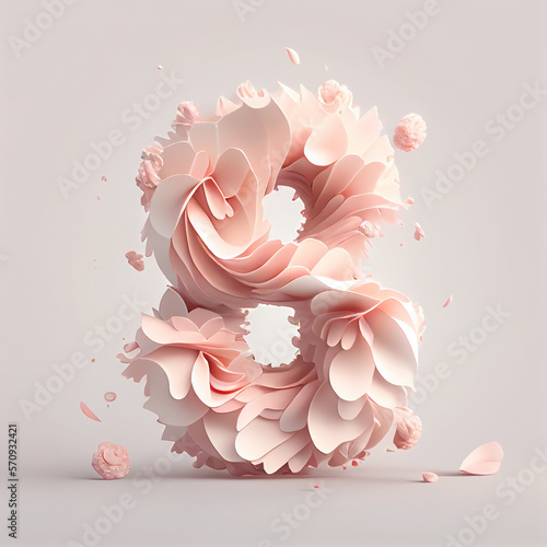 Women's Day creative background with number 8 made of petals. Generative AI.