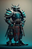 A 3D model of robot warrior with heavy futuristic armour.
