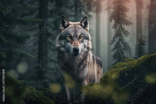 Wolf in the alps forest