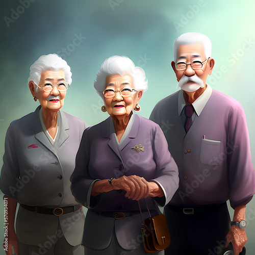 Rentner Pensionäre in cartoon style - created with generative AI technology
 photo