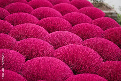 Drying Pink incense at Quang Phu Cau village in Hanoi, Vietnam.