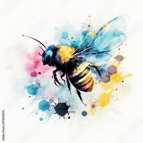 Watercolor bee- Created with Generative AI Technology © Faris
