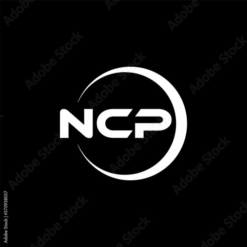 NCP letter logo design with black background in illustrator, cube logo, vector logo, modern alphabet font overlap style. calligraphy designs for logo, Poster, Invitation, etc. photo