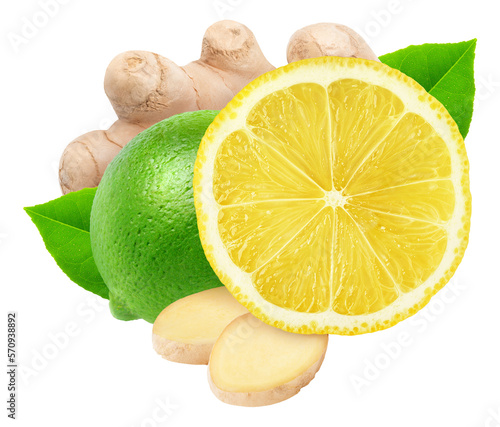 Lime, lemon and ginger cut out photo