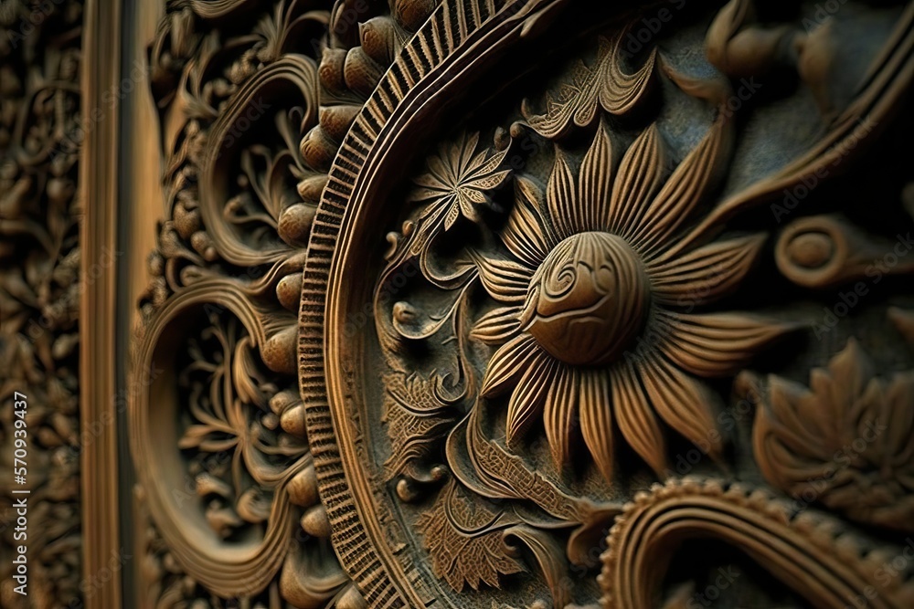 Ancient art, wood Thai budhist pattern (Ai generated)