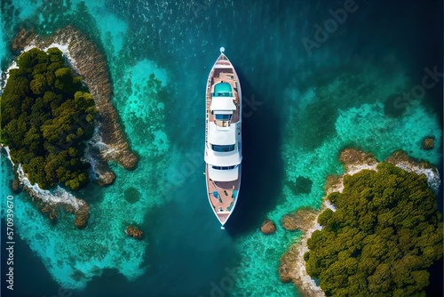 Luxury ferry at the sea, Aerial drone top down photo (Ai generated) © thesweetsheep